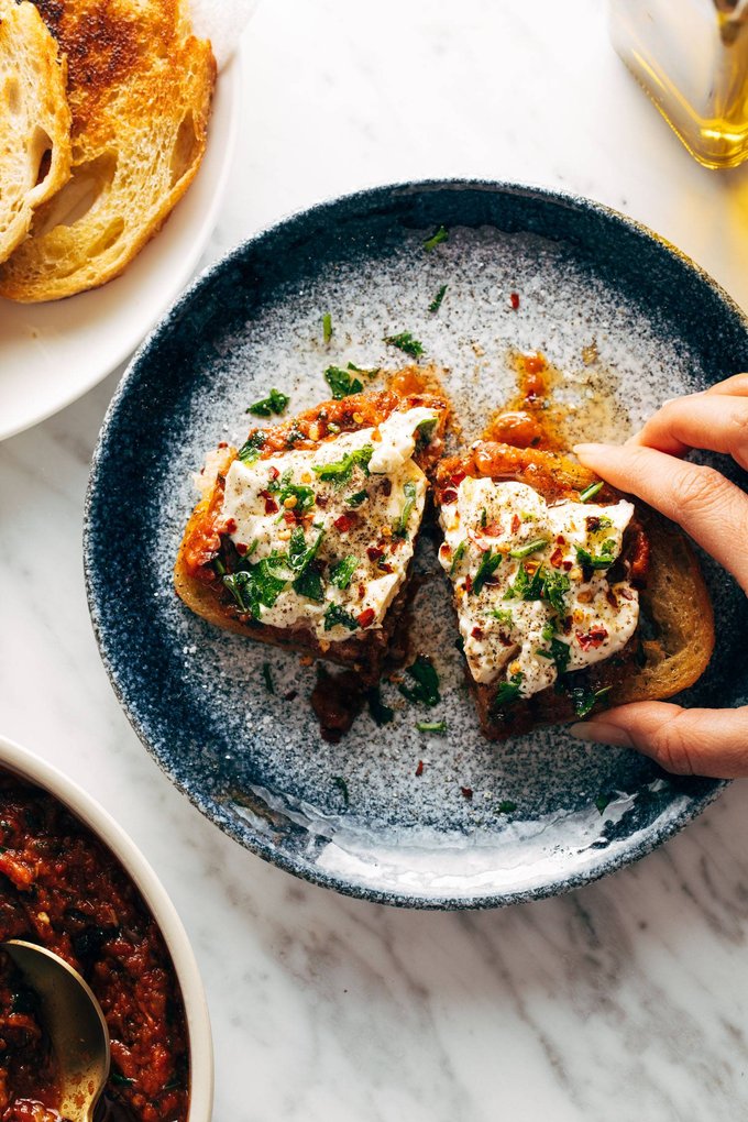 Zaalouk Toasts with Burrata